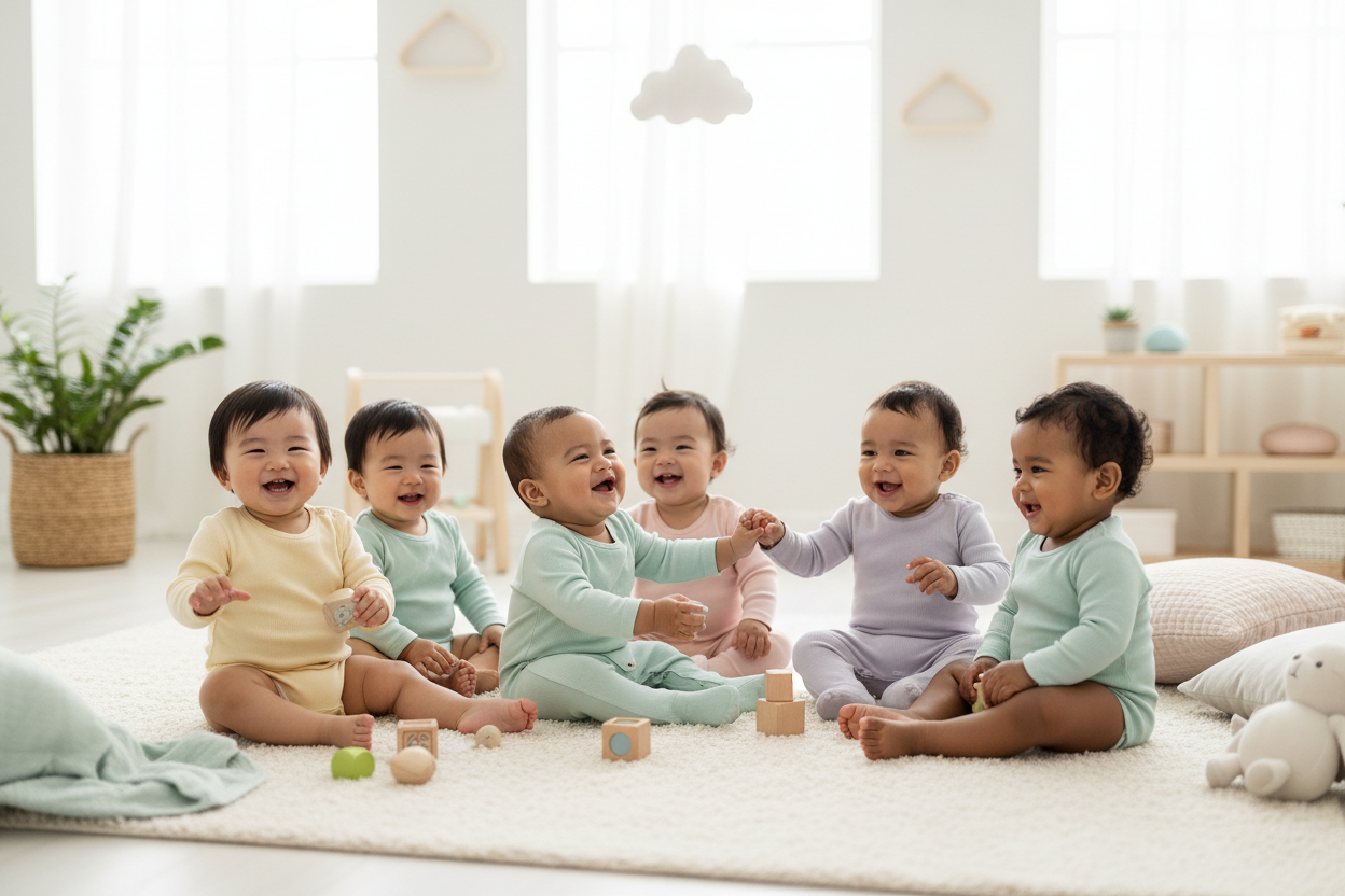 aesthitically pleasing theme with babies in harmony and playing